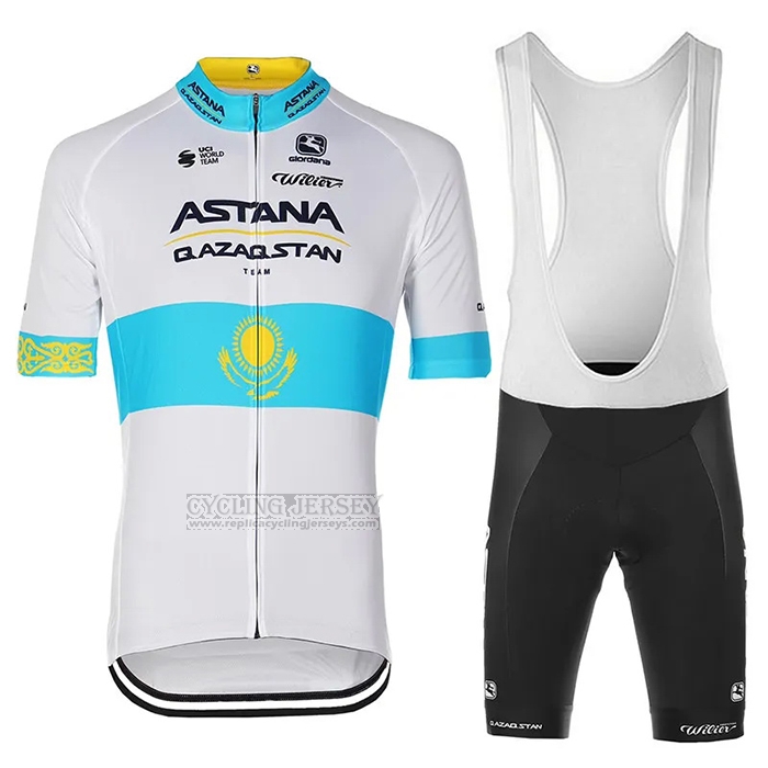 2023 Cycling Jersey Astana White Short Sleeve and Bib Short
